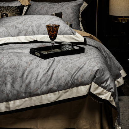 Luxus Satin Leopard-Print Bettbezug Set mit Kontrastbesatz