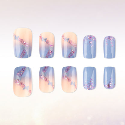 Künstlerische Glitzer Ombre Press-On Nägel Brehn