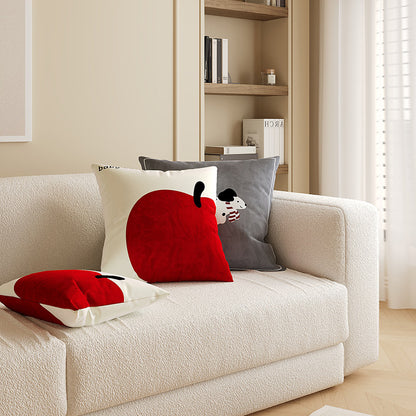 Minimalist Oversized Apple Graphic Linen-Blend Throw Pillow Cover with Hidden Zipper