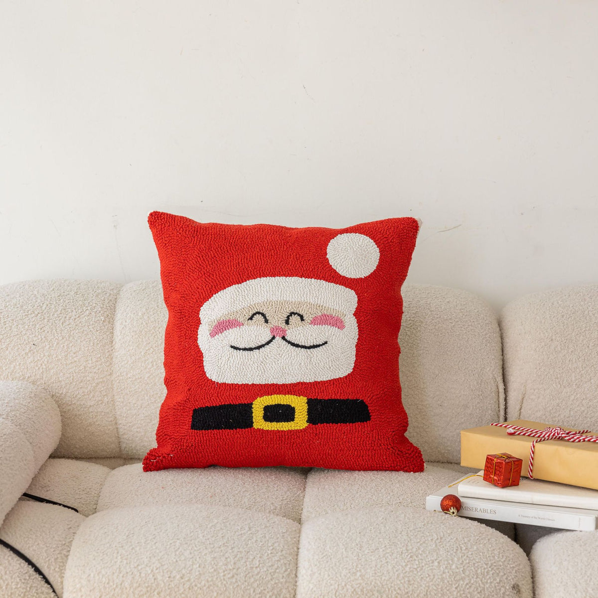 Quadratisches Holiday-Tufted Baumwoll-Wurfkissen mit Quaste-Ecken und Applizierten Weihnachtsbäumen