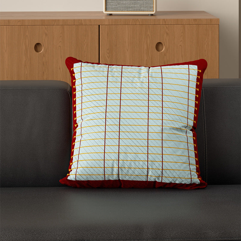 Decorative Square Cushion Cover with Grid Quilting, Contrast Piped Edge and Laced Side Detail