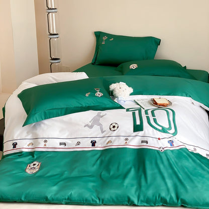 Kinder-Bettwäsche-Garnitur mit Fußball-Design, Nummern-Print und weichem Baumwollsatin