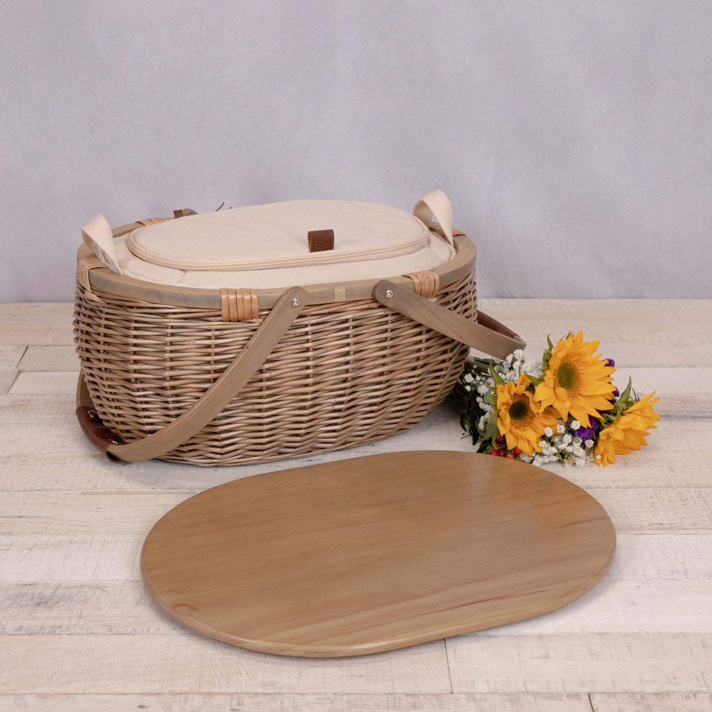 Damen Picknickkorb mit abnehmbarem Holzdeckel und praktischem Tragegriff Brehn