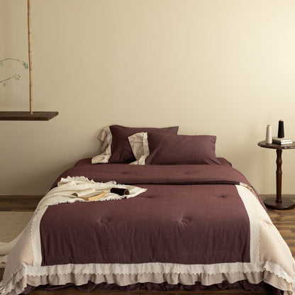 Spitzenbesatz Rüschenteil Baumwoll-Leinen Schichten Bettbezug Set