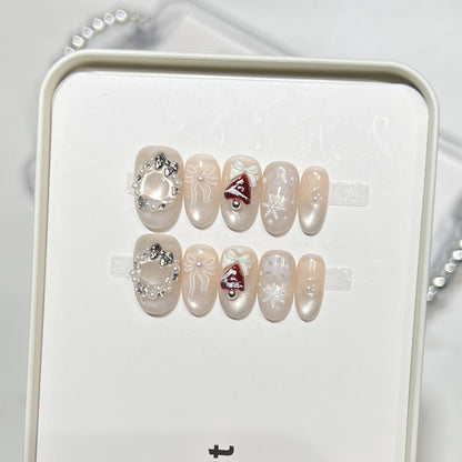 Glitzerndes Press-On Nagelkunst-Set mit Schneeflocken-Design Brehn