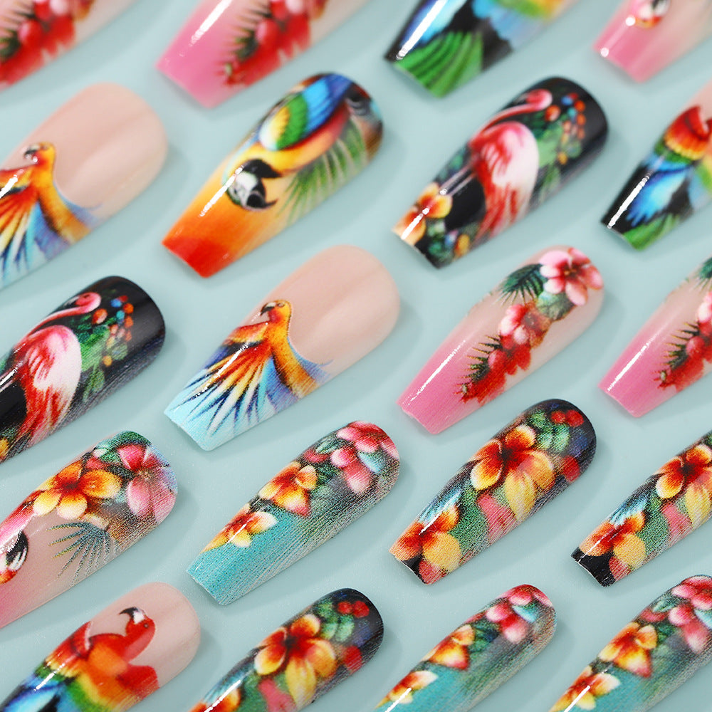 Kunstnägel Set mit tropischem Vogel-Design Brehn