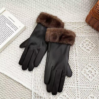 Luxuriöse Kunstpelz-Bündchen-Lederhandschuhe Brehn