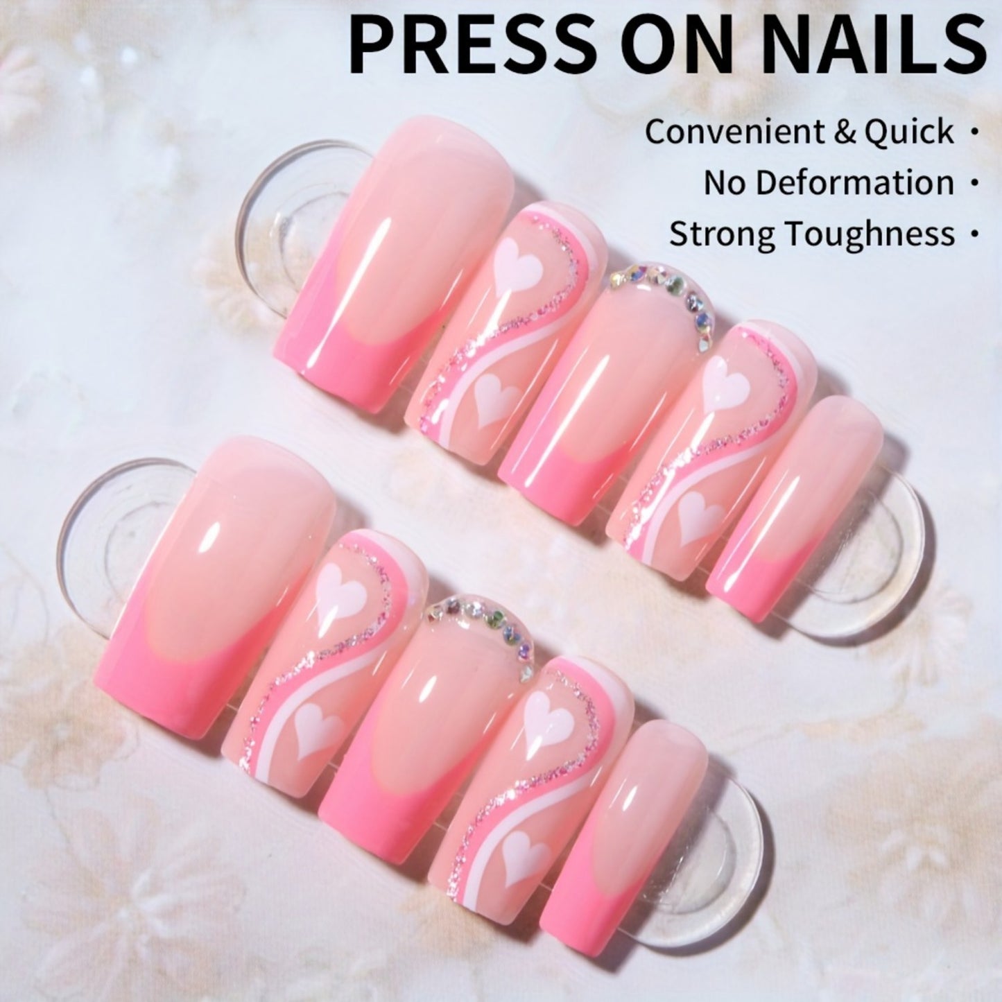 Kunstnagelset mit romantischen Herzmotiven und glamurösen Akzenten Brehn