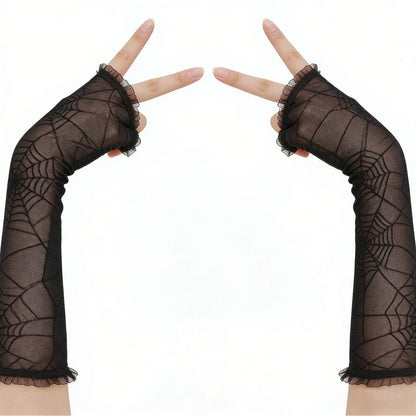 Halloween Handschuhe mit Spinnenmuster