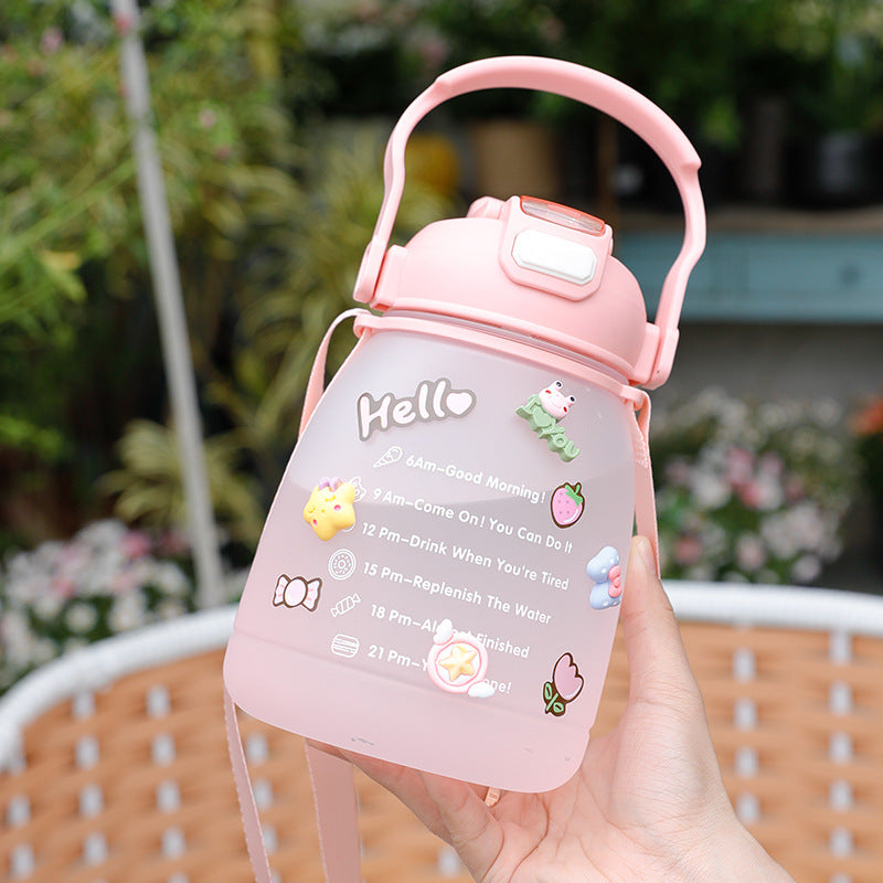 Damen große Wasserflasche mit motivierender Zeitanzeige Brehn