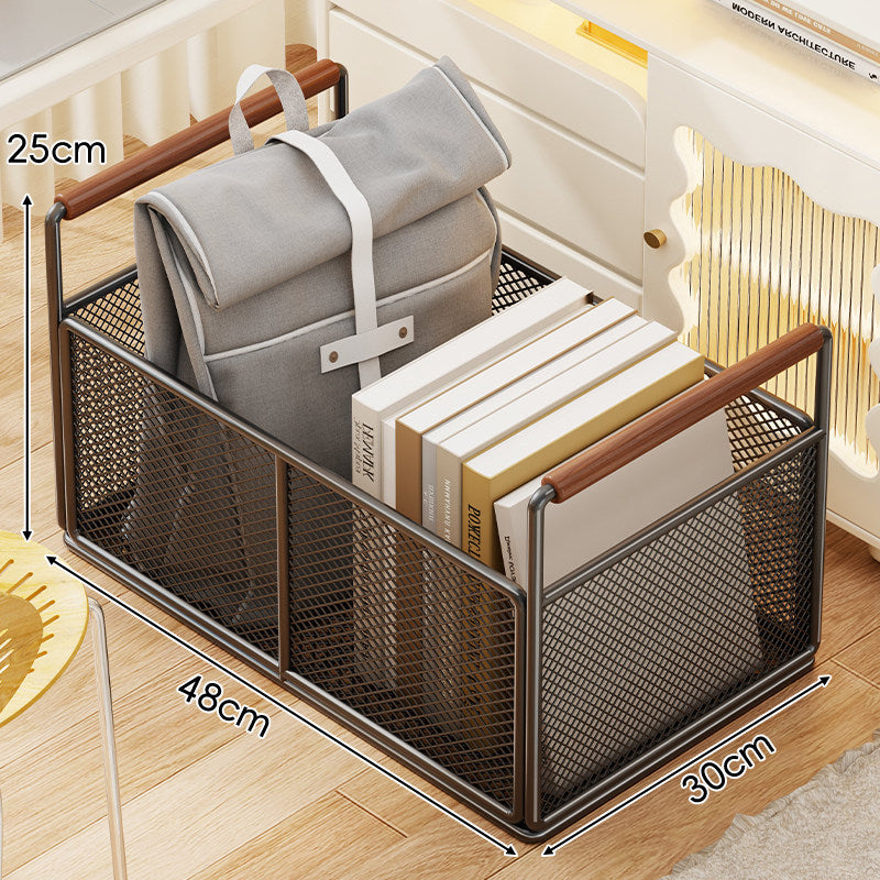 Mesh rechteckiger Speicher-Organizer-Korb mit Holzgriffen