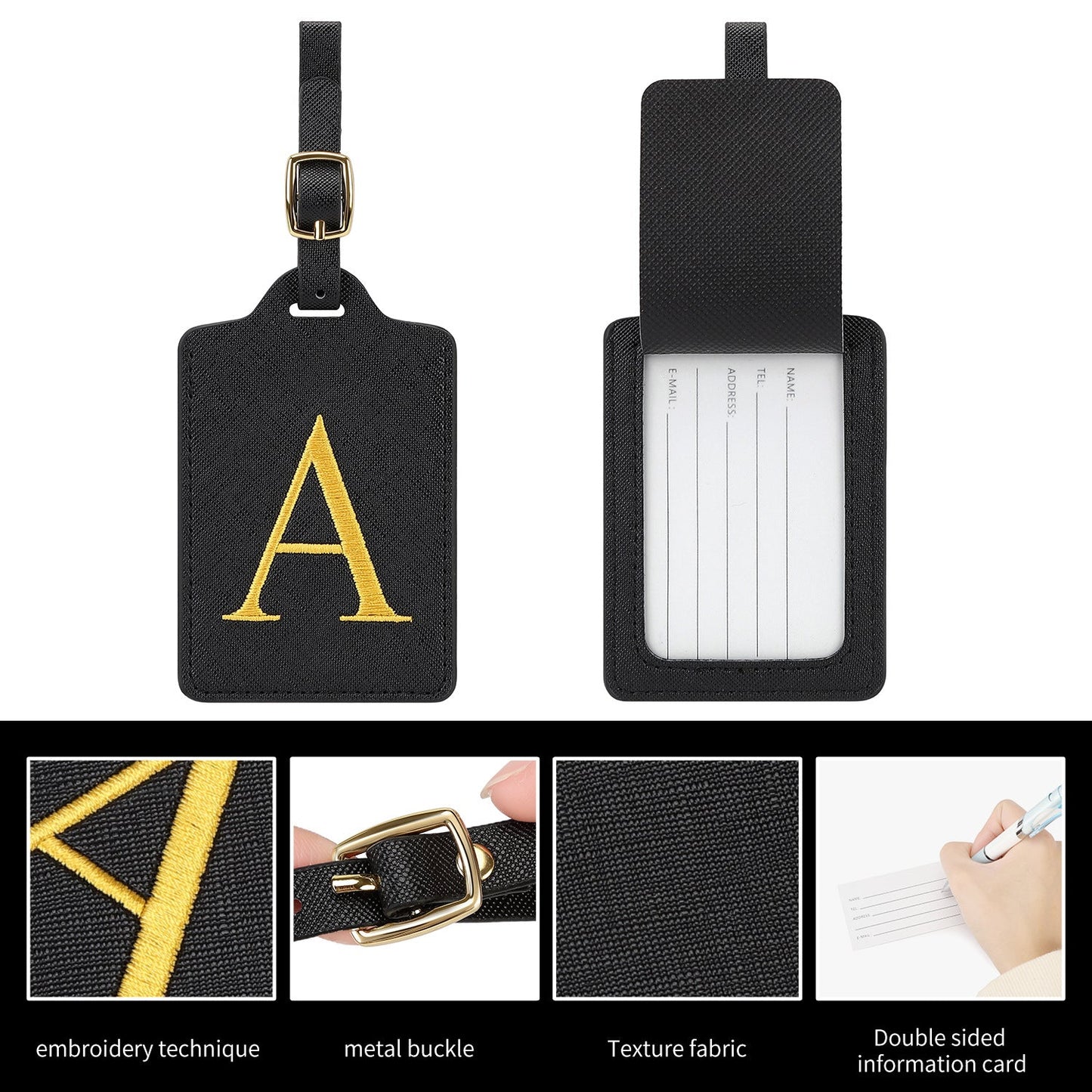 gesticktes Initialen-Monogramm-Leder-Gepäckanhänger mit verstellbarem Schnallenriemen Brehn