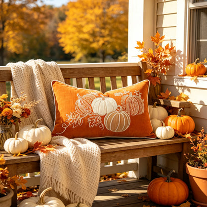 Besticktes Herbst-Pumpkin-Dekokissen