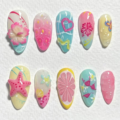 Lebhaftes Ozean-Themen Press-On Nagelkunst Set