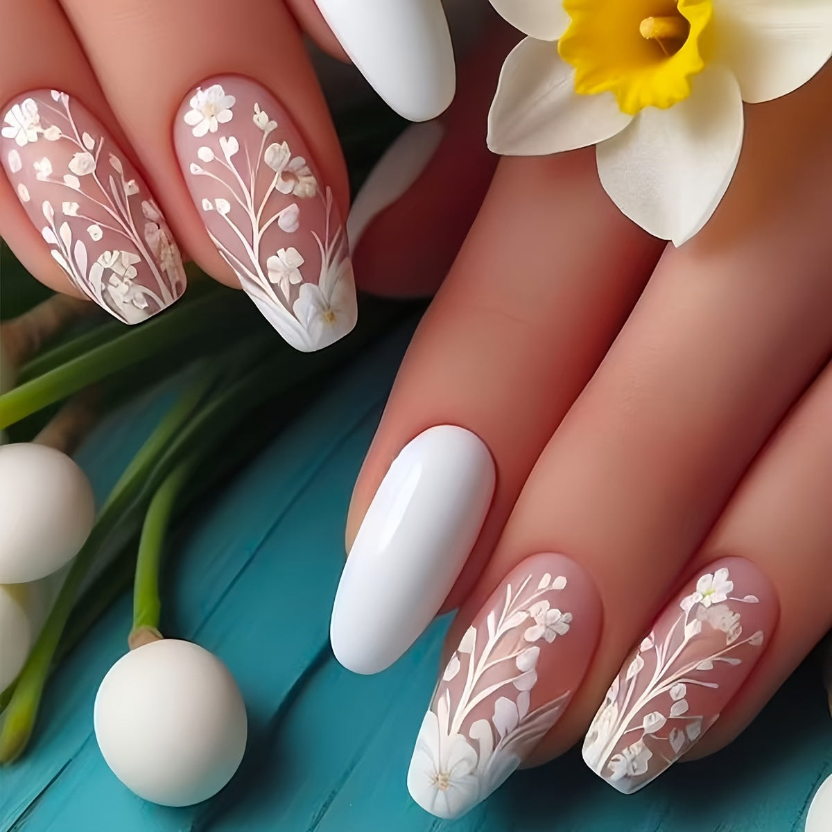 Elegante Blumen Kunst Press-On Nagel Set Brehn
