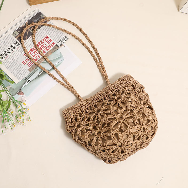 Damen Handgeknüpfte Korbtasche mit floralem Design Brehn