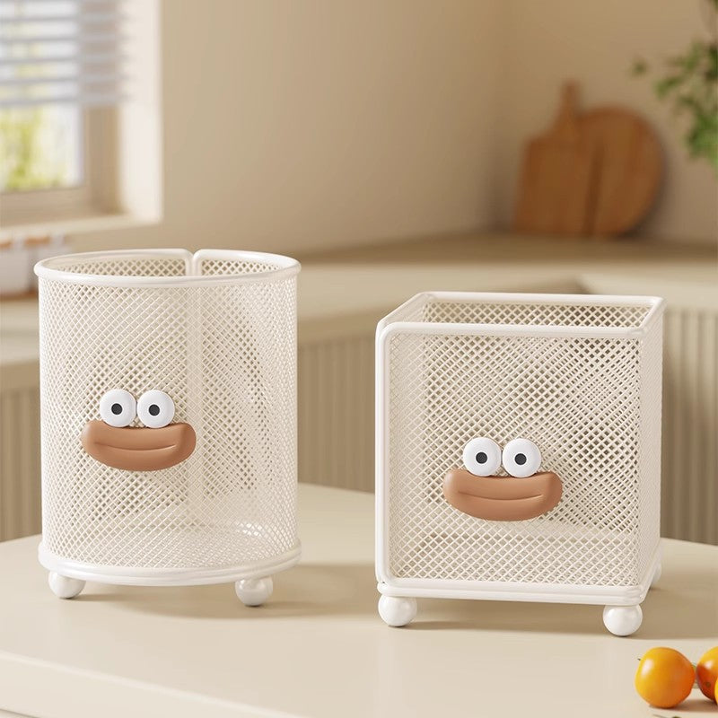 Mesh Quadrat Besteckhalter Tisch Küchenorganisator mit verspieltem Gesicht und erhöhten Füßen