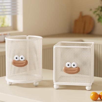 Mesh Quadrat Besteckhalter Tisch Küchenorganisator mit verspieltem Gesicht und erhöhten Füßen