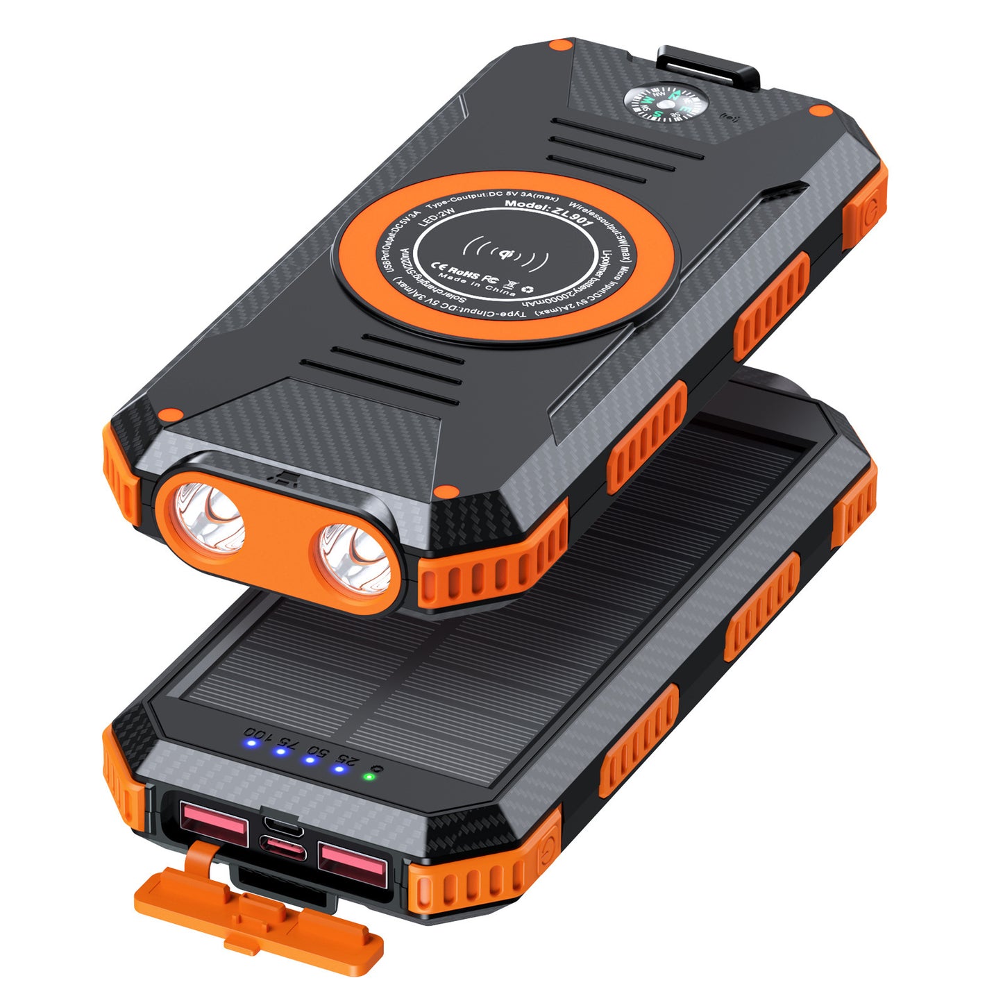 Solar Powerbank mit Kabelloser Ladefunktion Brehn