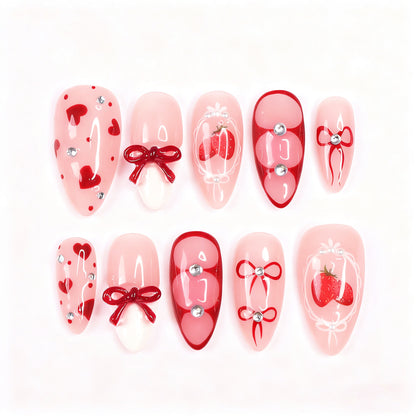 Süßes Erdbeer-Themen Press-On Nagelkunst Set Brehn