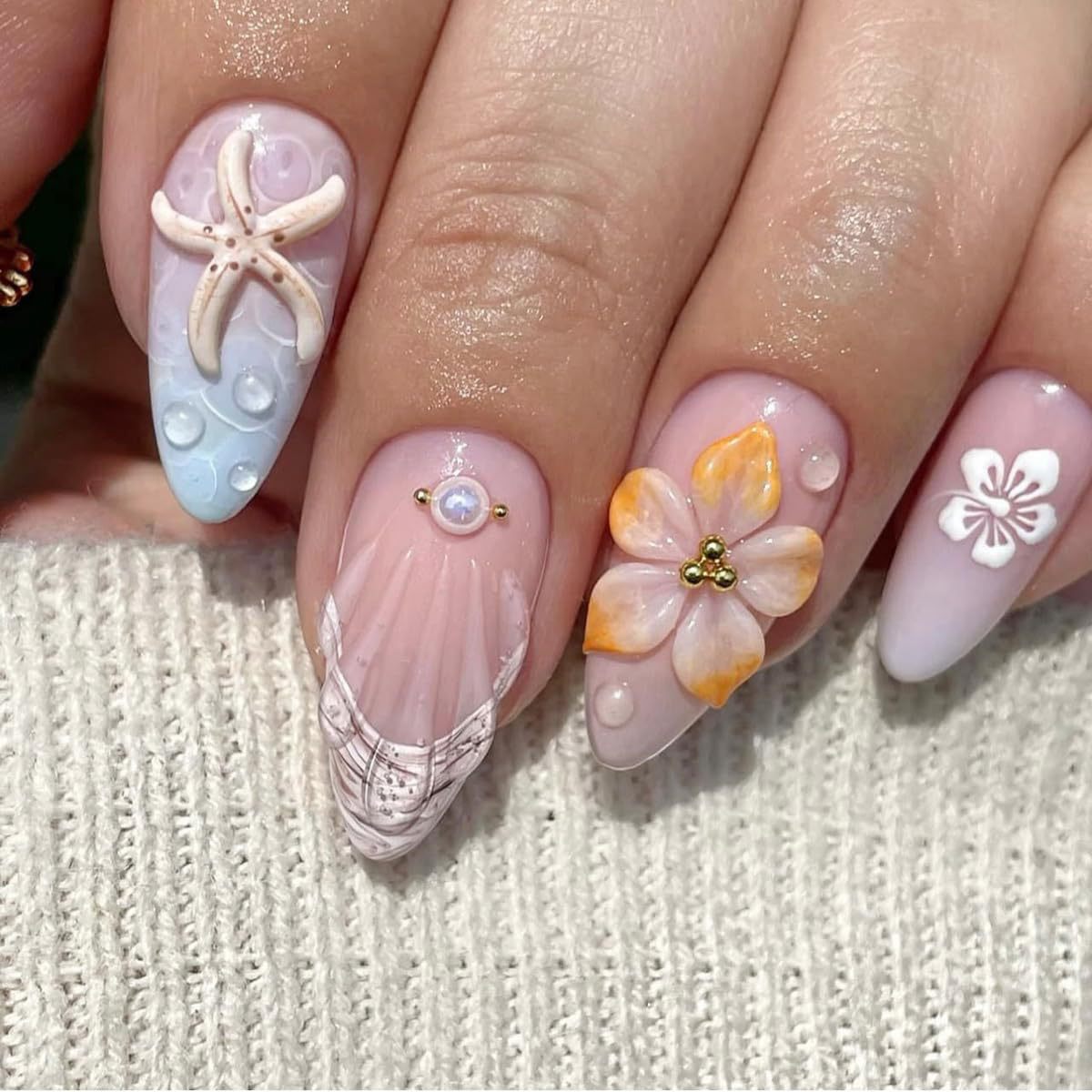 Künstlerisches 3D-Blumen-Press-On-Nagelset Brehn