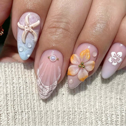 Künstlerisches 3D-Blumen-Press-On-Nagelset Brehn