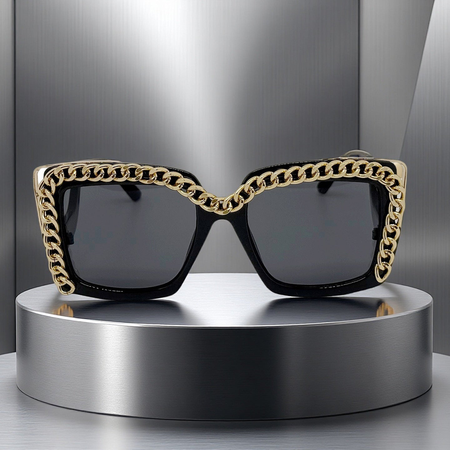 Damen modische oversized Sonnenbrille mit Kettenrahmen Brehn