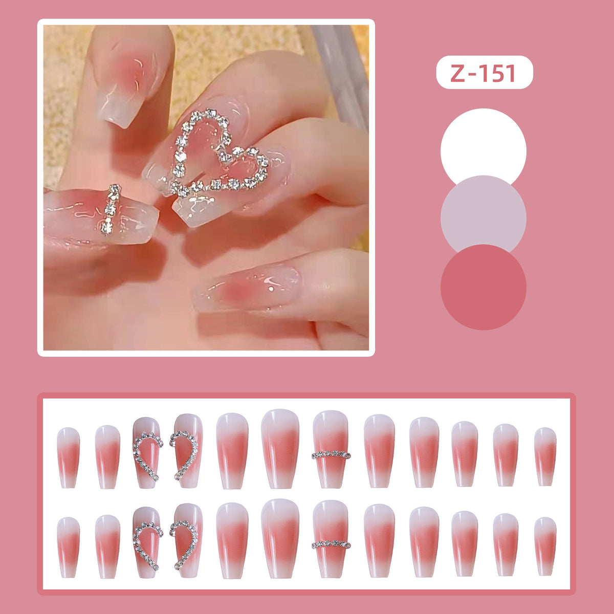 Herz-verzierte Press-On Nagelkunst Set Brehn