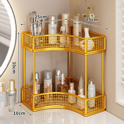 Gekrümmte Ecke Dreitier Metall Mesh Schminktisch und countertop Organizer