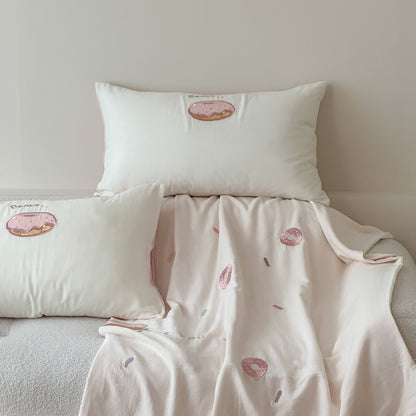 Baumwoll-Bettwäsche-Set mit gesticktem Donut-Motiv und Kissenbezügen Brehn