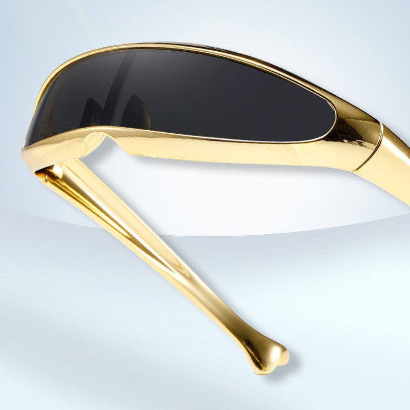 Damen Futuristische Designer-Sonnenbrille mit stilvollem goldenen Rahmen Brehn
