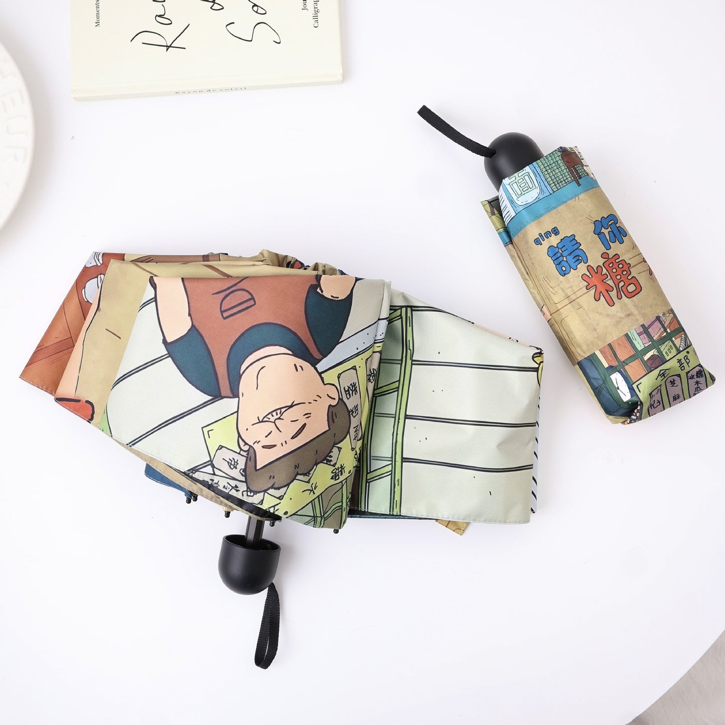 Damen kreativer Faltregenschirm mit Comic-Motiv Brehn