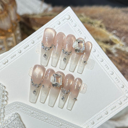 Elegante mit Strass verzierte Press-On-Nagel-Set Brehn