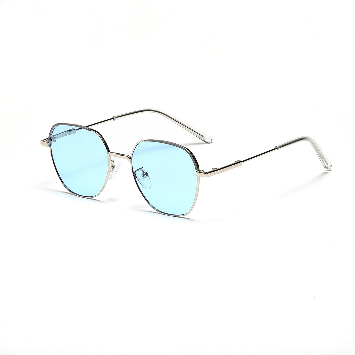 Damen modische Sonnenbrille mit schmalem Metallrahmen und blauen Gläsern Brehn