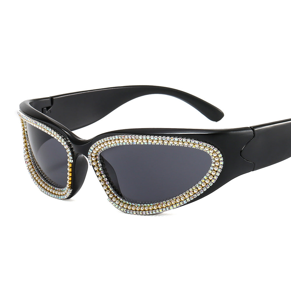 Damen stilvolle Sonnenbrille mit funkelndem Kristallrahmen Brehn