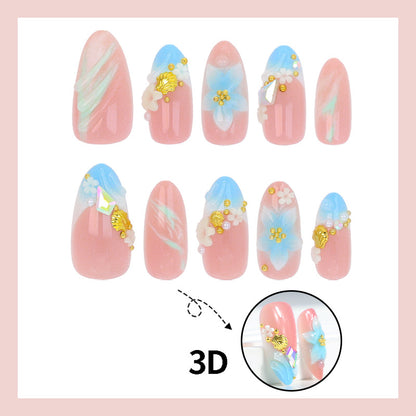 Kunstnagelset mit kunstvollen floralen Akzenten Brehn