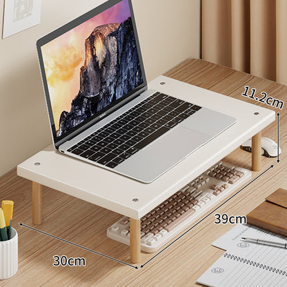 Kompakte Desktop-Laptop- und Monitorerhöhung mit Untertischstauraum und Holzbeinen