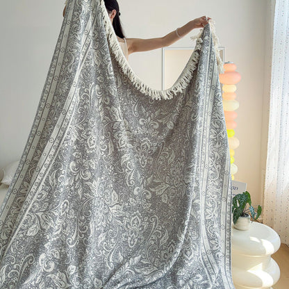 Umkehrbare Jacquard-Fransen-Wurfdecke