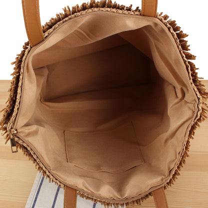 Strandtasche Aus Handgewebtem Naturmaterial mit Fransenverzierung Brehn