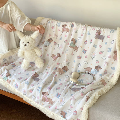 Wendbare Flauschdecke mit Cartoon-Katzenmotiv und Teddyfutter