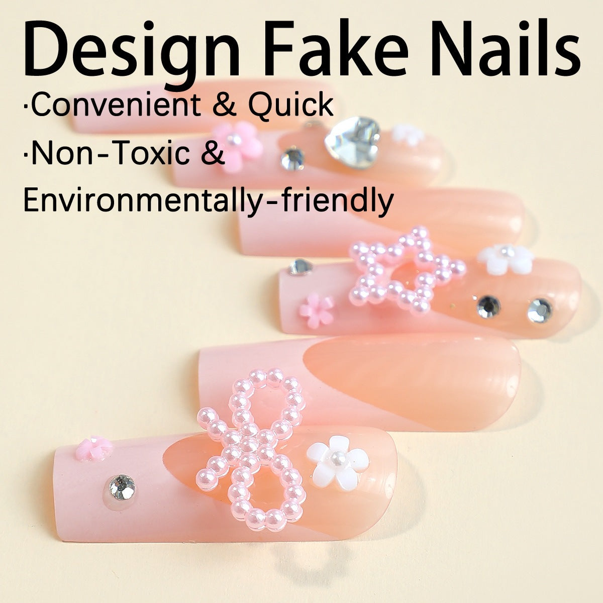 Glamouröses Kunstnagelset mit 3D-Schleifen und Glitzersteinen Brehn
