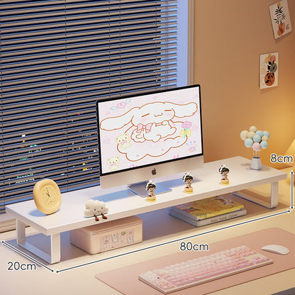Erhöhter Monitorständer mit Holz-Optik-Oberfläche, Metallrahmen und Unterregal-Stauraum