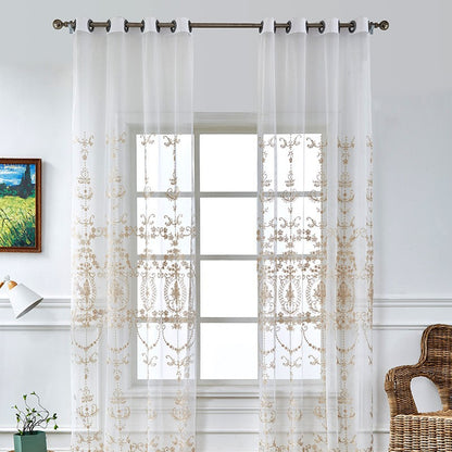 Feiner bestickter Voile-Gardinenstoff mit floralem Jacquard Brehn