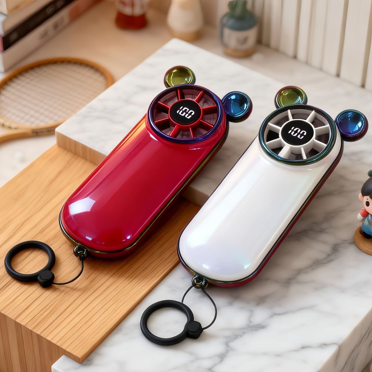 Frauen tragbarer Mini Ventilator mit Digitalanzeige und Tierohren Brehn