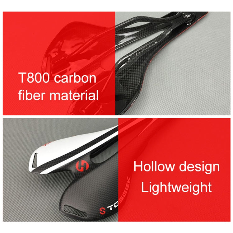 TOSEEK Rennradsattel aus Carbonfaser, hohl, 3K-Textur + leicht (Rot)