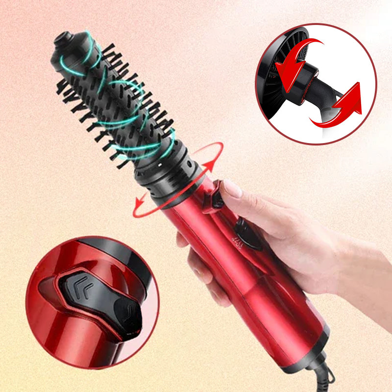 Brehn | Rotierende Haartrocknerbürste 2 in 1 mit Turmalin-Technologie – Rot-Schwarz
