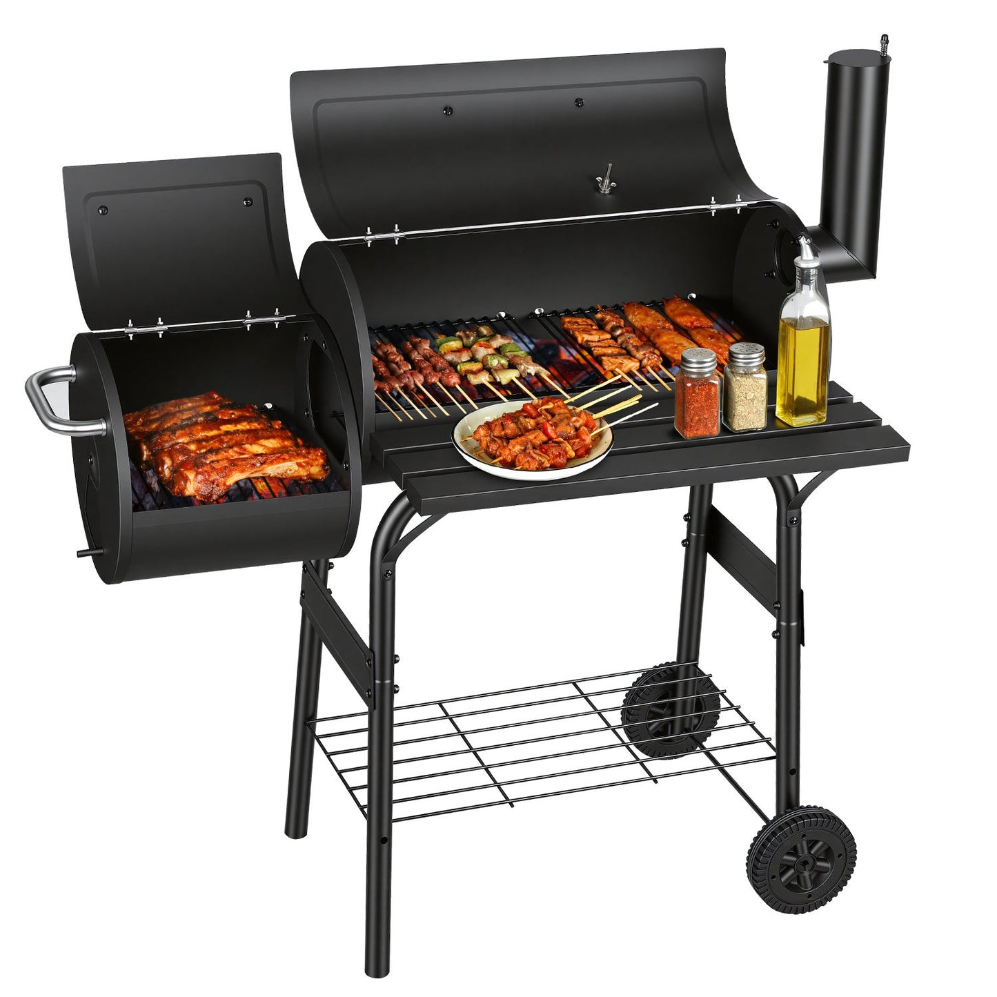Offset Smoker Holzkohlegrill mit Seitenfeuerbox BBQ | Brehn