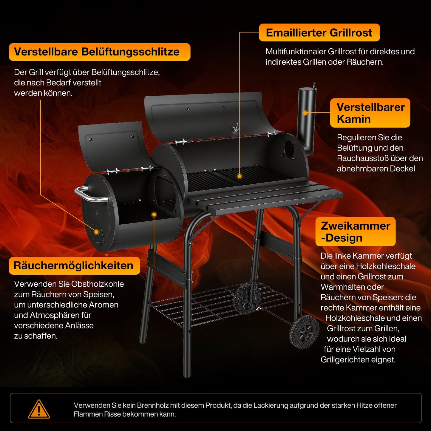 Offset Smoker Holzkohlegrill mit Seitenfeuerbox BBQ | Brehn