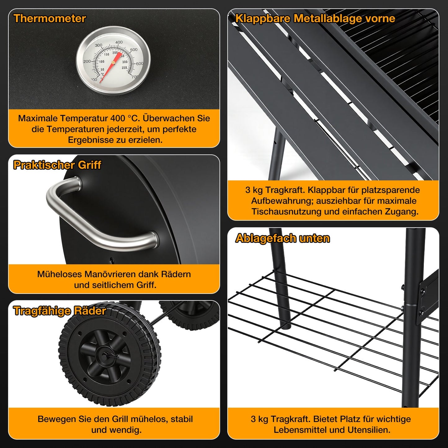 Offset Smoker Holzkohlegrill mit Seitenfeuerbox BBQ | Brehn