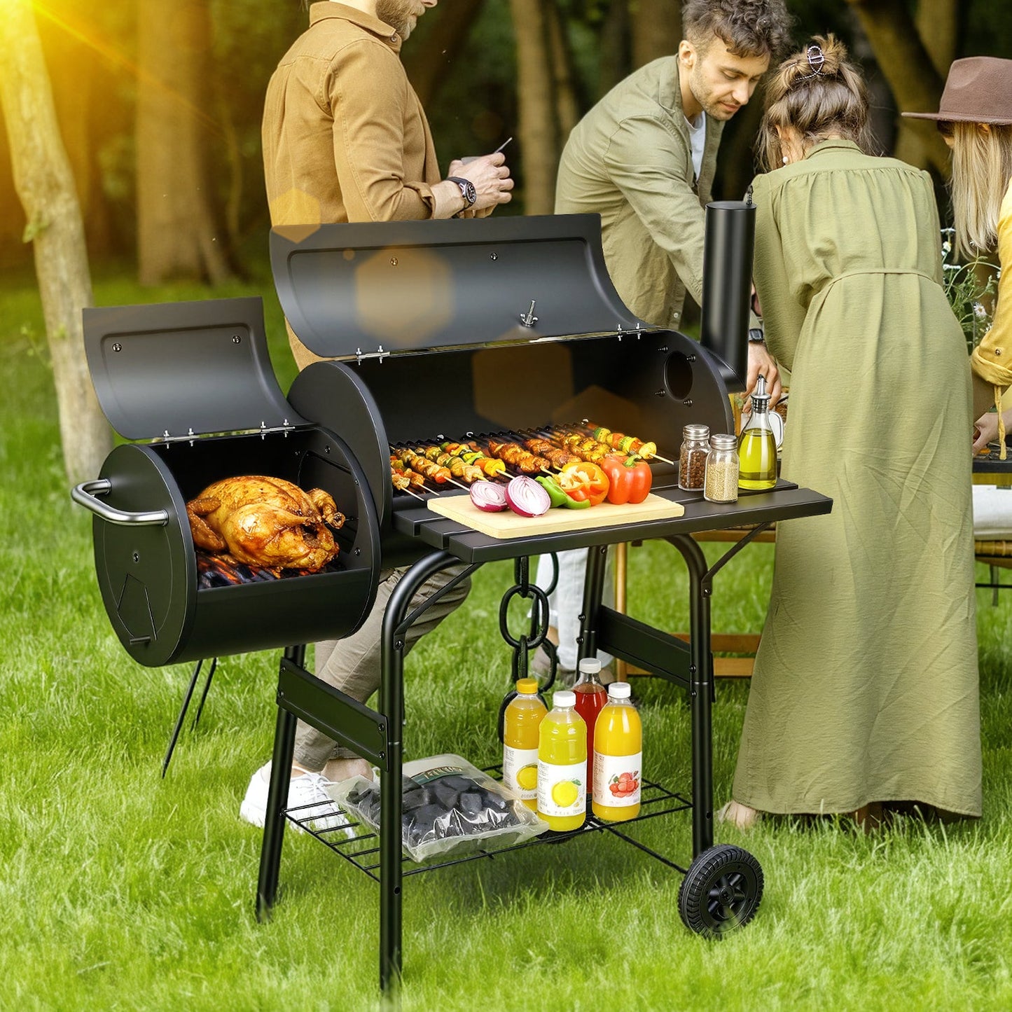 Offset Smoker Holzkohlegrill mit Seitenfeuerbox BBQ | Brehn